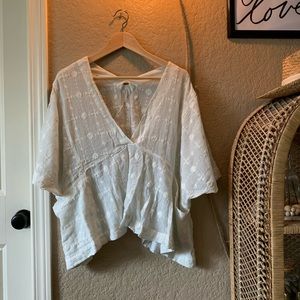 Free People Flowy White Embroidered Blouse